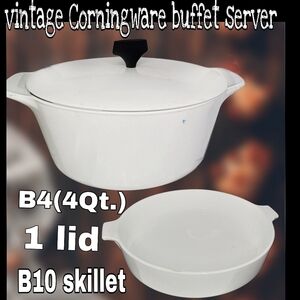 Vintage Corningware White 4qt Pot & 10" Skillet Buffet Server with 1 Lid
